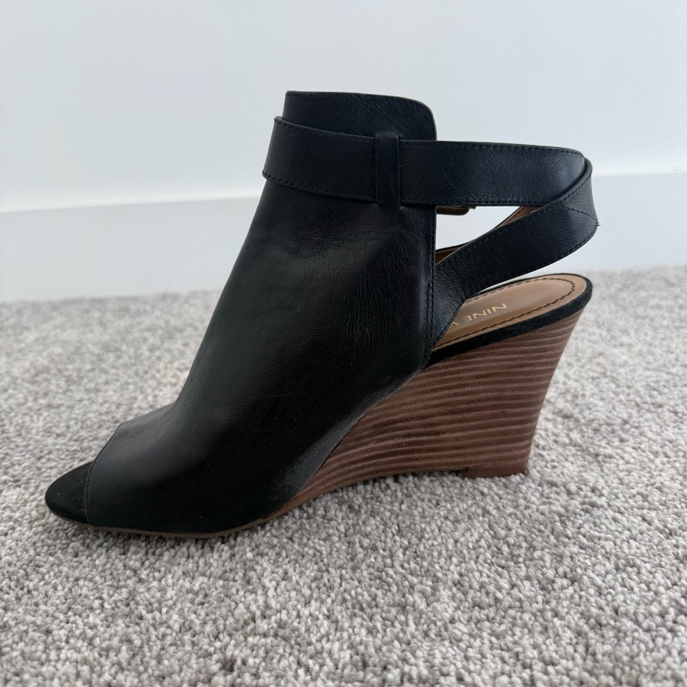 Nine West Black Peep-Toe Wedge Heels - Picture 5 of 8
